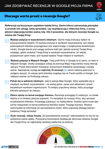 Dlaczego warto prosić o recenzje Google (1) JAK ZDOBYWAĆ RECENZJĘ W PROFILU FIRMY GOOGLE - POZNAJ NAJLEPSZE TECHNIKI JAK UZYSKAĆ 5-GWIAZDKOWE OPINIE